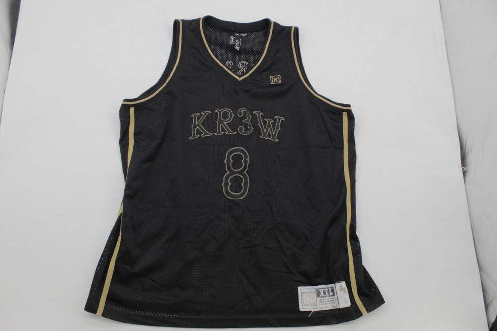KR3W Apparel Mesh Basketball Jersey Tank Top Black and Gold Number 8